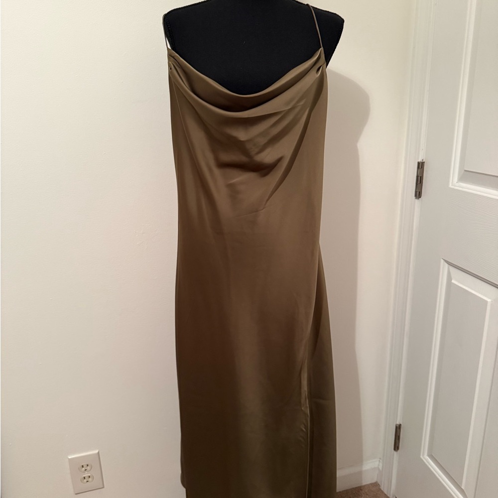Banana Republic Olive Satin Slip Maxi Dress - Picture 2 of 8